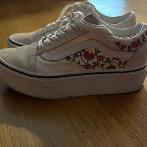 Vans White Floral Platform Sneakers